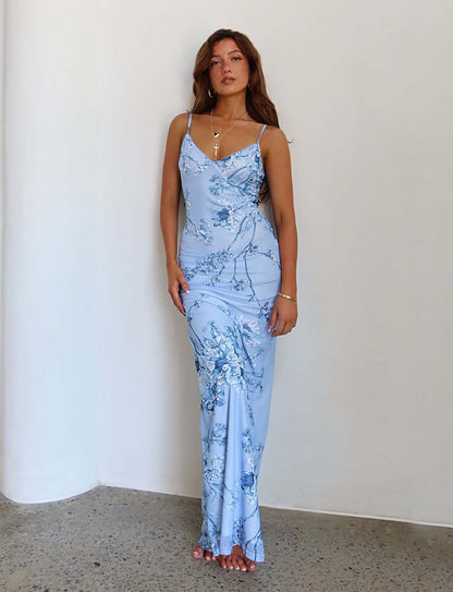 Floral Print Spaghetti Strap Maxi Dress - Pink