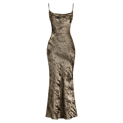 Off Shoulder Backless Slim Fit Dress - Light Coffee