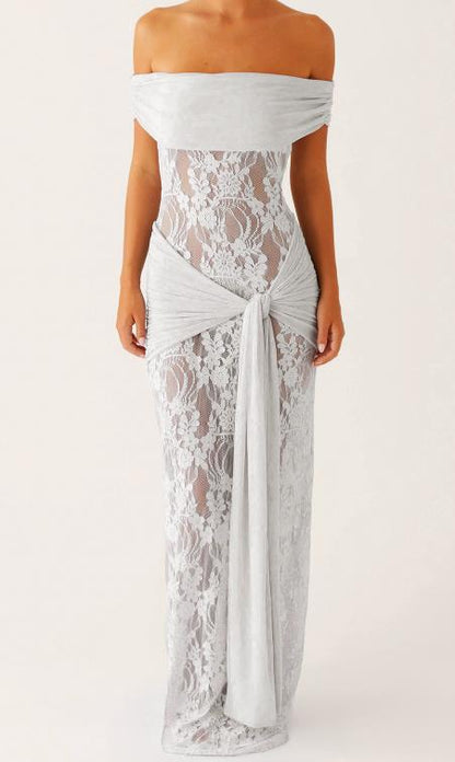Lace Cutout Ribbon Bodycon Dress - Black