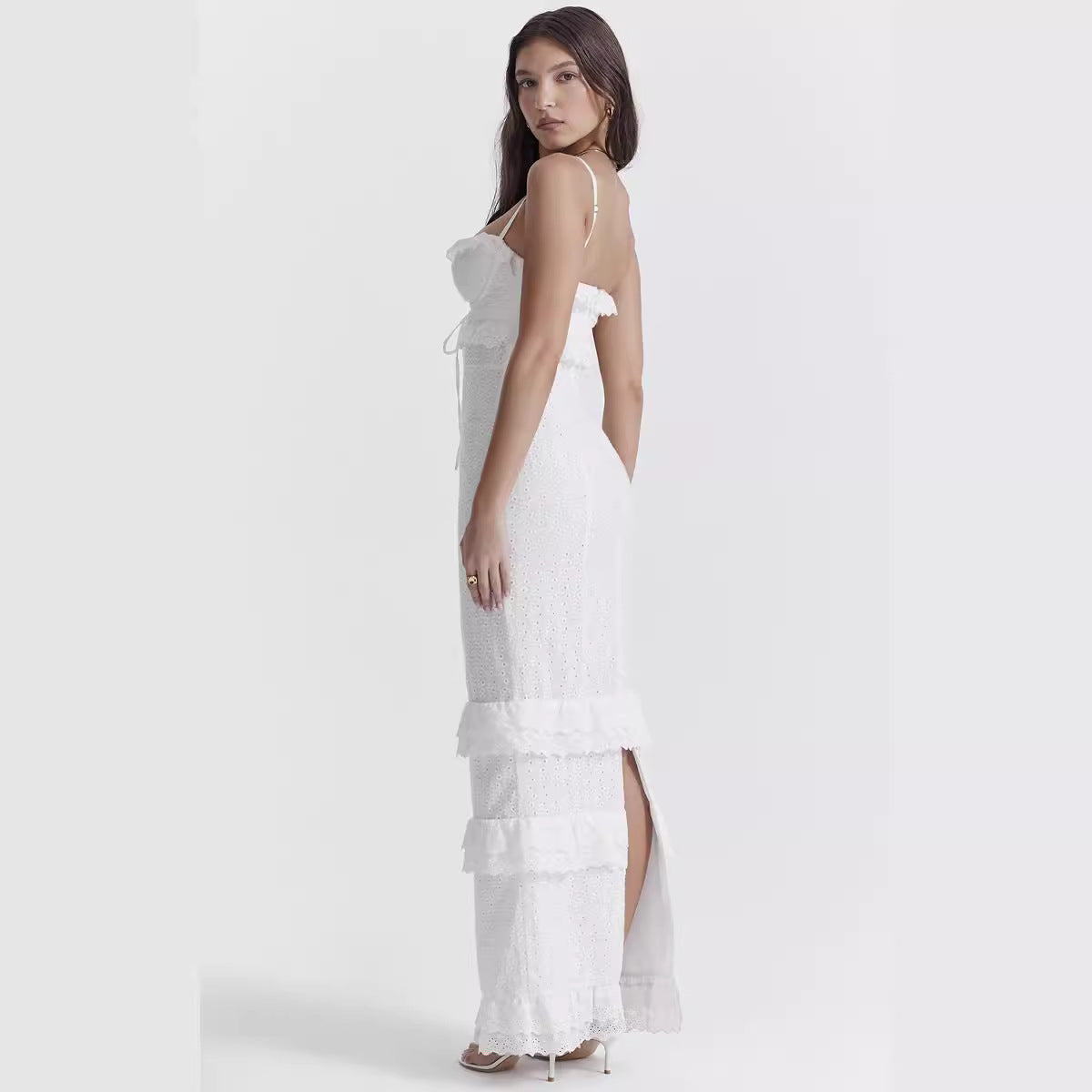 White Crochet Spaghetti Strap Maxi Dress