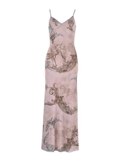 Floral Print Spaghetti Strap Maxi Dress - Light pink