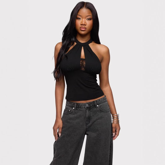 Women's V-Neck Halter Crop Top in White