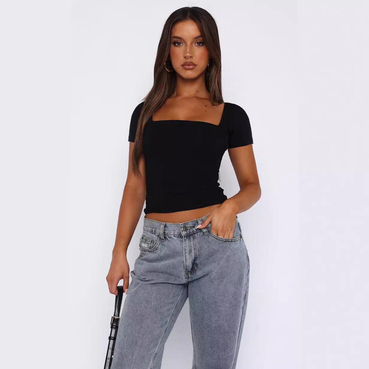 Women's Slim Fit Pleated Short Sleeve T-Shirt in White