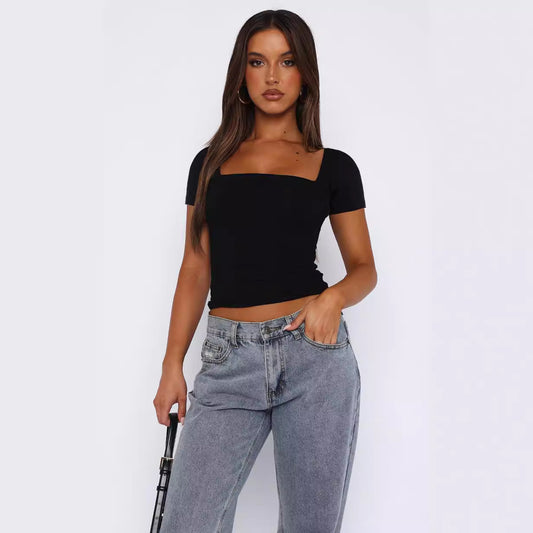 Women's Slim Fit Pleated Short Sleeve T-Shirt in White